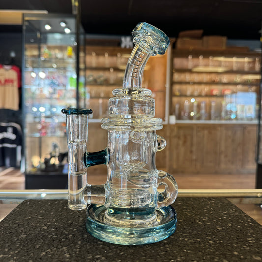 Bronx Glass Recycler Clear with Blue Trim