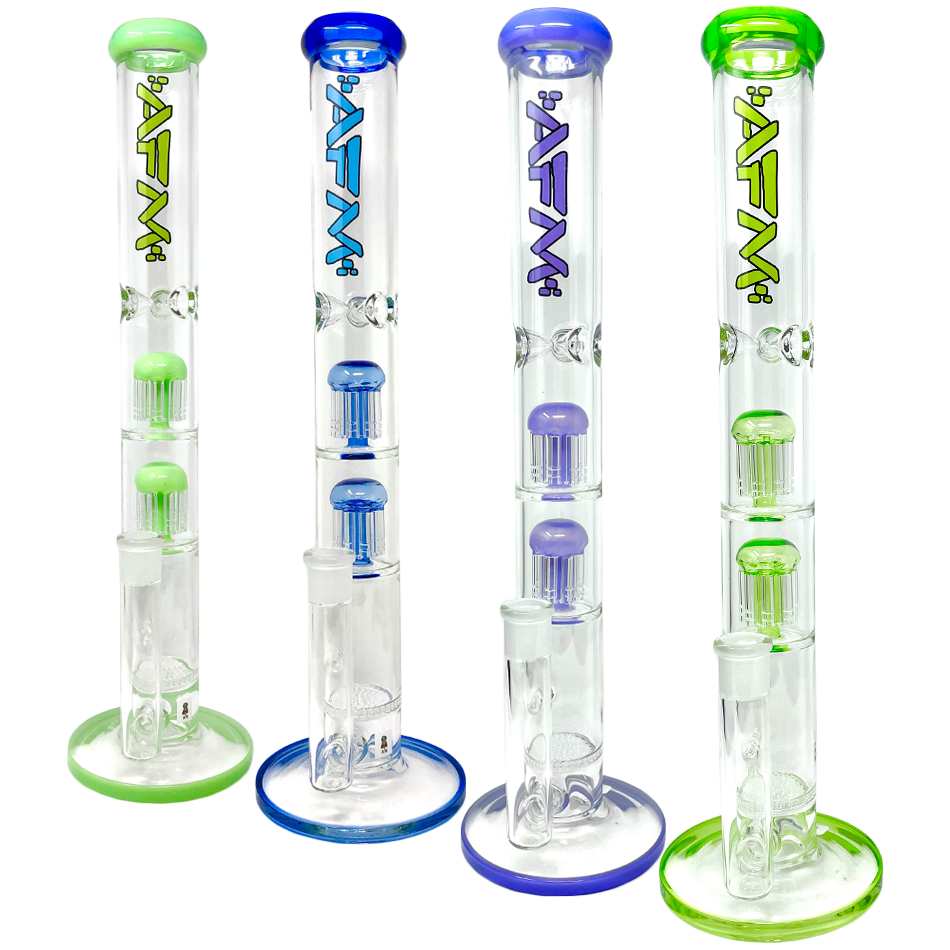 18" AFM Ripper Double Arm Perc Glass Straight Tube Bong