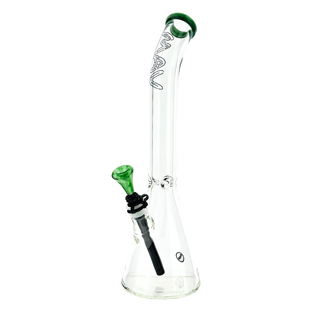 18" x 9MM  Bent Neck Beaker Bong MAV Maze Accented