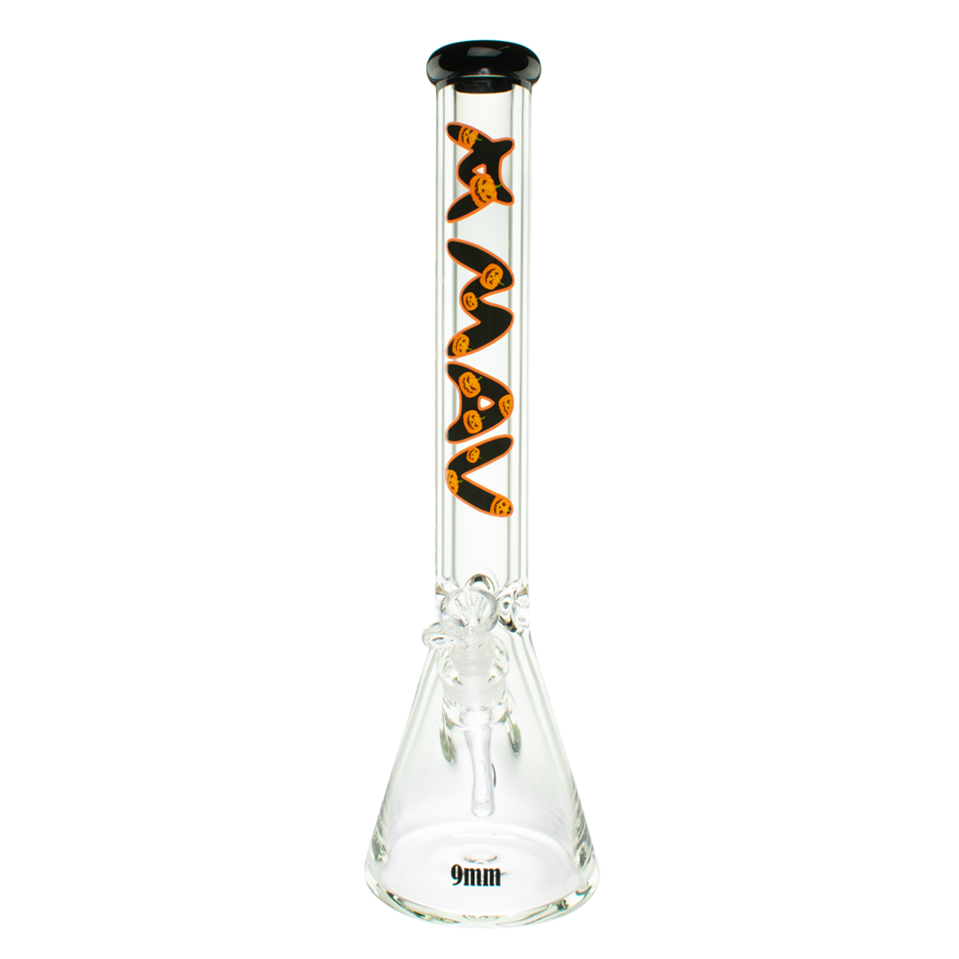 18" x 9mm Halloween Special Drop 18" 9mm Beaker Bong Black Top Pumpkin