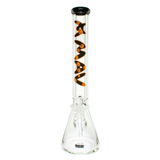 18" x 9mm Halloween Special Drop 18" 9mm Beaker Bong Black Top Pumpkin