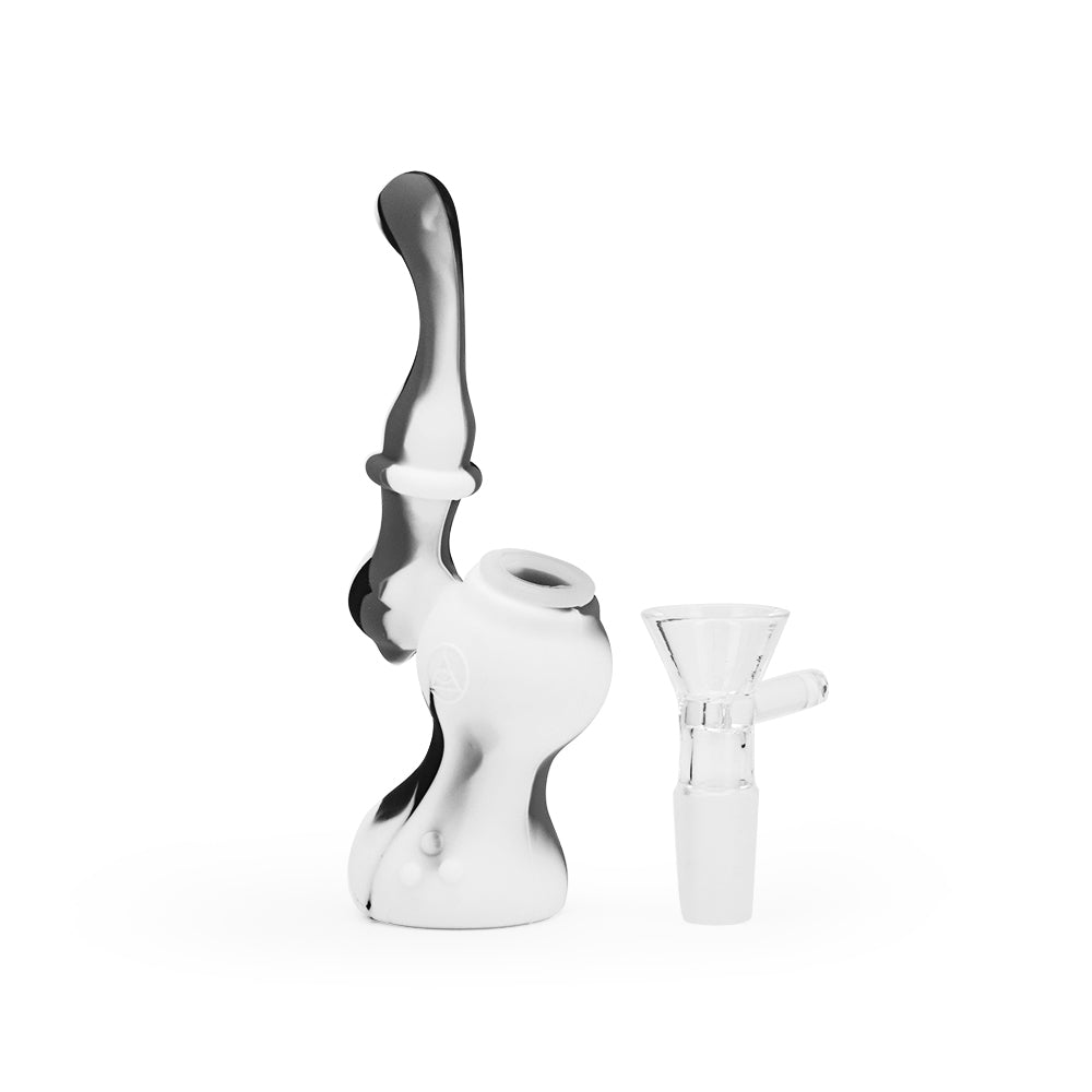 5'' Silicone Upright Bubbler - Black & White Marble